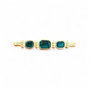 SWAROVSKI VINTAGE SIGNED RARE Elegant Gold and Green Gemstone Bar Brooch